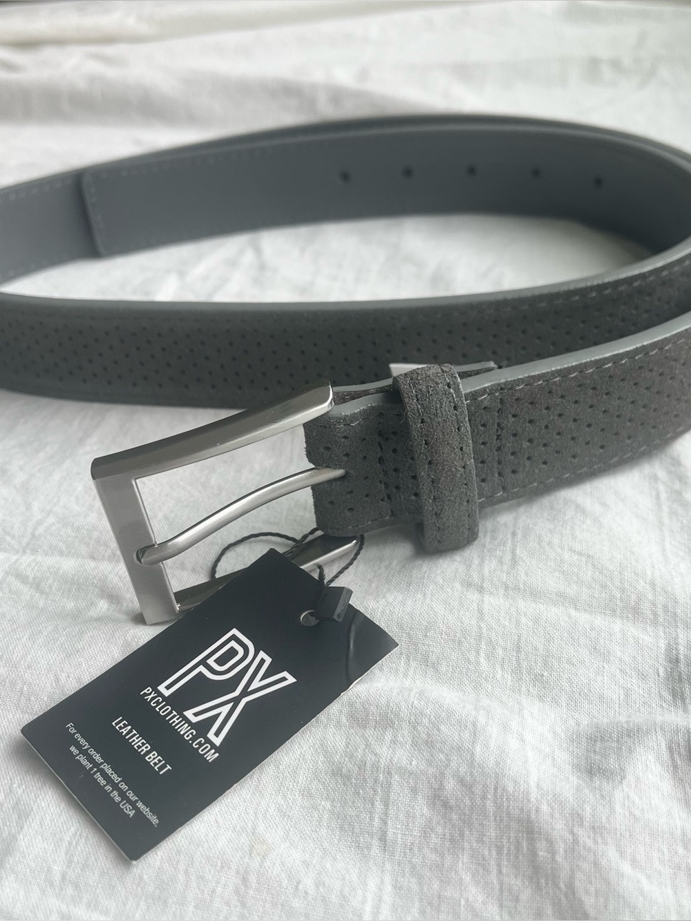 PXClothing Perforated Gray Suede Leather Men's Belt Size 38 NWT